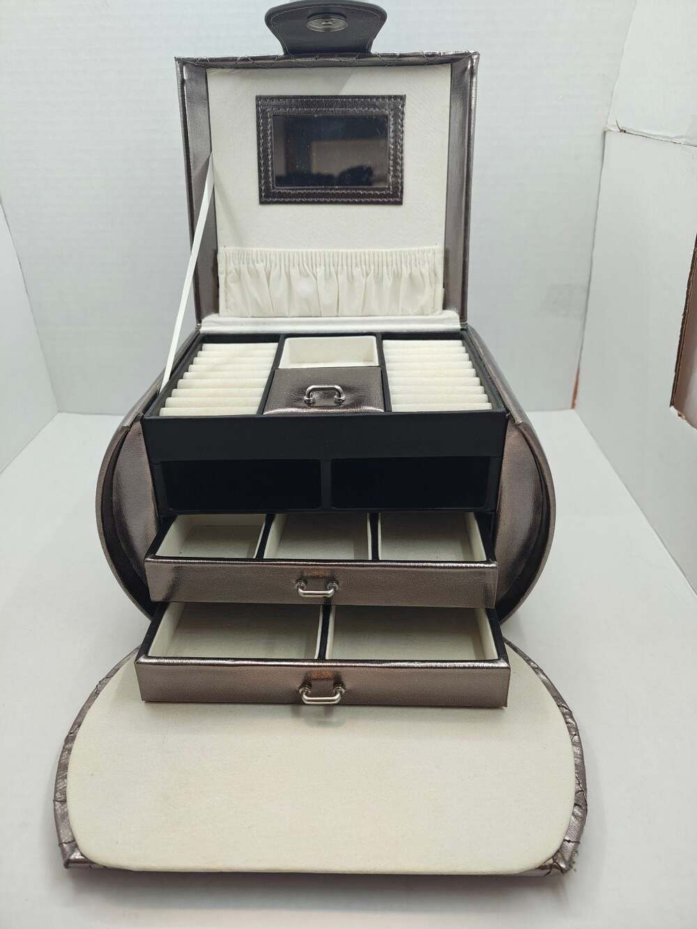 Tuscan Designs Jewelry Box Organizer Silver Pewter Quilted Travel Case Drawers